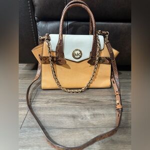 Michael Kors Carmen Small Flap Satchel Cider Multi Embossed Leather Bag